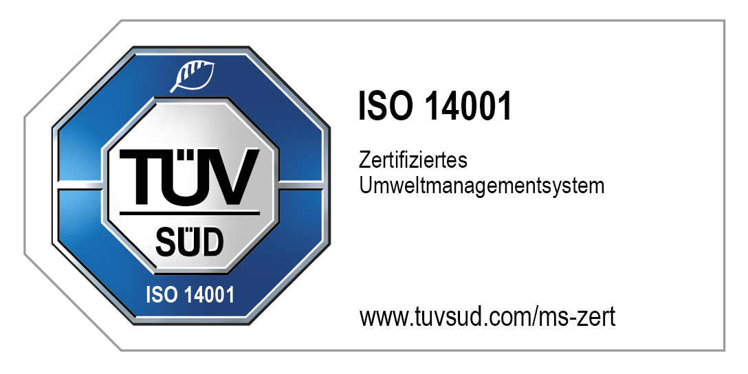 TÜV SÜD ISO 14001 zertifiziertes Umweltmanagementsystem