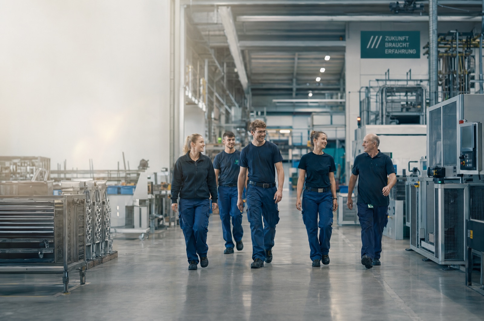 Mitarbeiter der Allpersona Gruppe in einer modernen Industriehalle